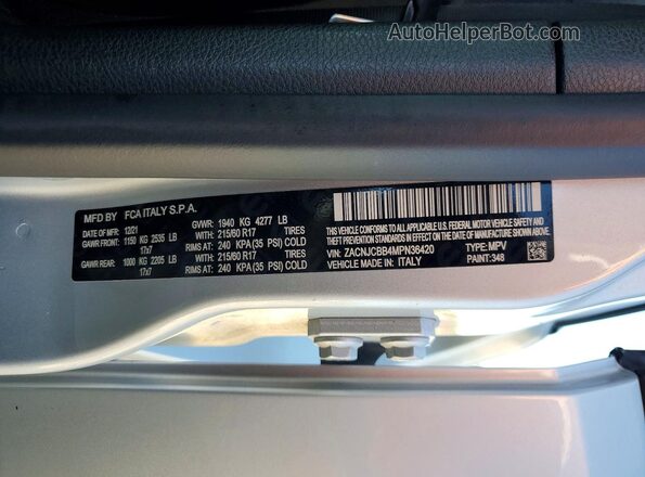 ZACNJCBB4MPN36420 2021 JEEP RENEGADE Silver VIN կոդի պիտակի տեսք