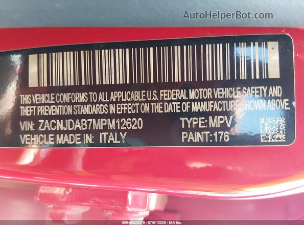 ZACNJDAB7MPM12620 2021 JEEP RENEGADE Red Vista del compartimento del motor