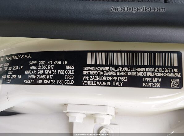 ZACNJDB12PPP17582 2023 JEEP RENEGADE White Вид підкапотного простору