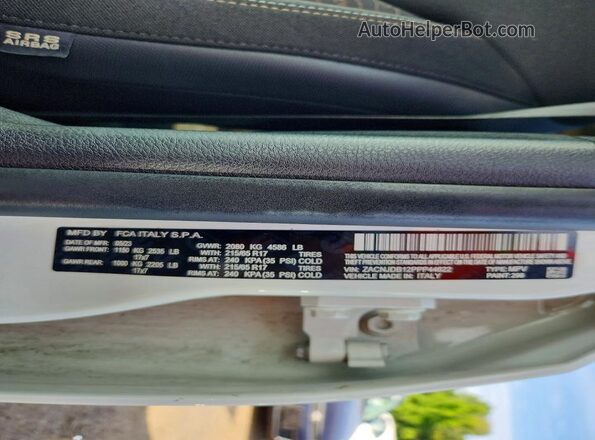 ZACNJDB12PPP44622 2023 JEEP RENEGADE White Widok naklejki z numerem VIN