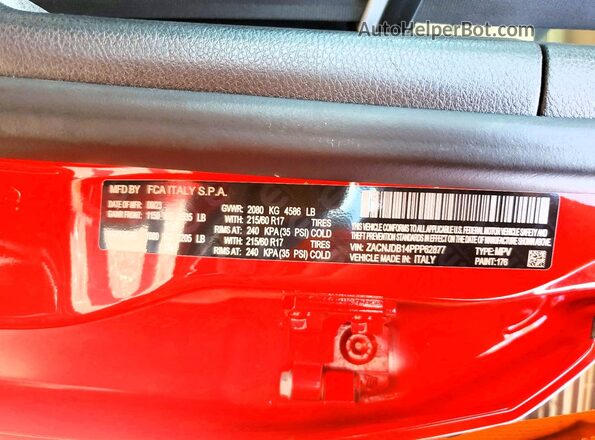 ZACNJDB14PPP62877 2023 JEEP RENEGADE Красный Панорамный вид салона 360°