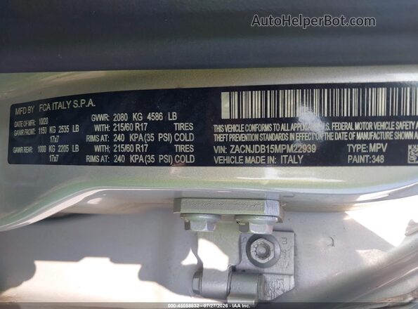 ZACNJDB15MPM22939 2021 JEEP RENEGADE Silver Շարժիչի բաժամունքի տեսք