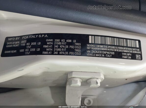 ZACNJDB15NPN57520 2022 JEEP RENEGADE White Vista del compartimento del motor