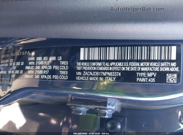 ZACNJDB17NPN83374 2022 JEEP RENEGADE Синий Вид подкапотного пространства