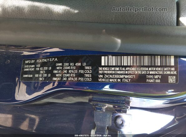 ZACNJDBB0MPM49071 2021 JEEP RENEGADE Dark Blue Widok komory silnika