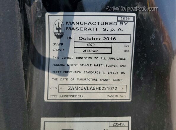 ZAM45VLA5H0221072 2017 MASERATI GRANTURISM Black სალონის 360-გრადუსიანი ხედი