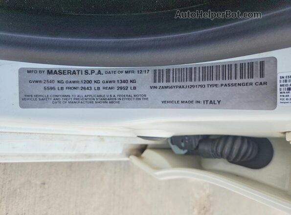 ZAM56YPAXJ1291793 2018 MASERATI QUATTROPOR White Շարժիչի բաժամունքի տեսք