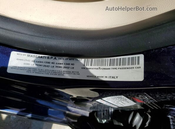 ZAM56YRA7J1286449 2018 MASERATI QUATTROPOR Black Widok naklejki z numerem VIN