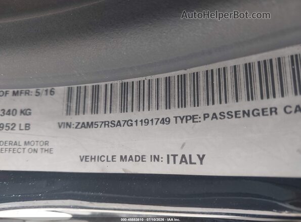 ZAM57RSA7G1191749 2016 MASERATI GHIBLI Black Vista del compartimento del motor