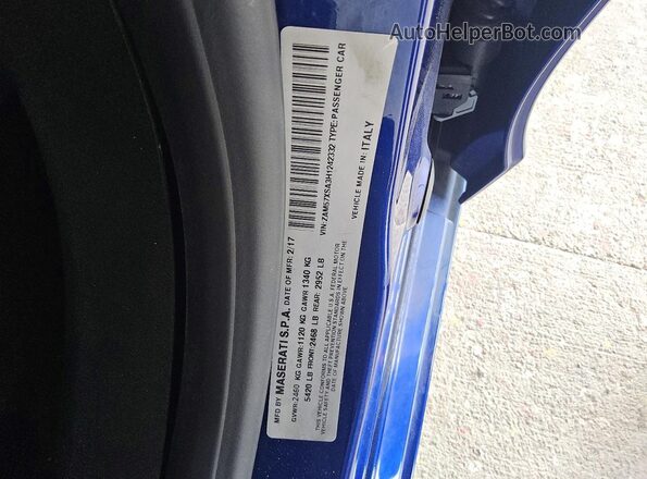 ZAM57XSA3H1242332 2017 MASERATI GHIBLI Синий Вид наклейки с VIN-кодом