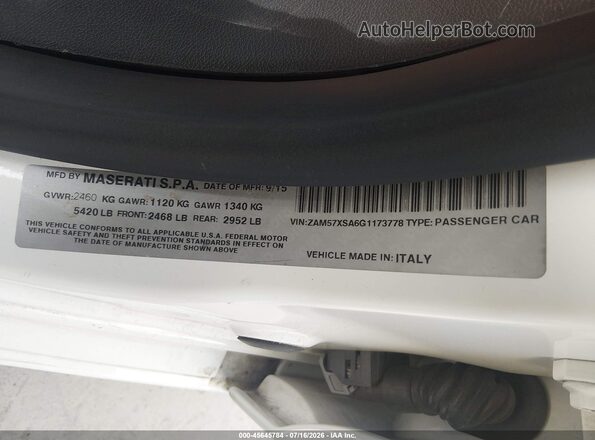 ZAM57XSA6G1173778 2016 MASERATI GHIBLI Кремовый Вид подкапотного пространства