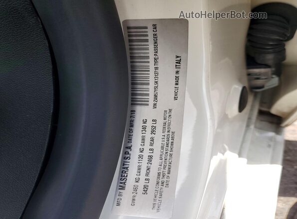 ZAM57YSL5K1312718 2019 MASERATI GHIBLI White Vista de la etiqueta del VIN