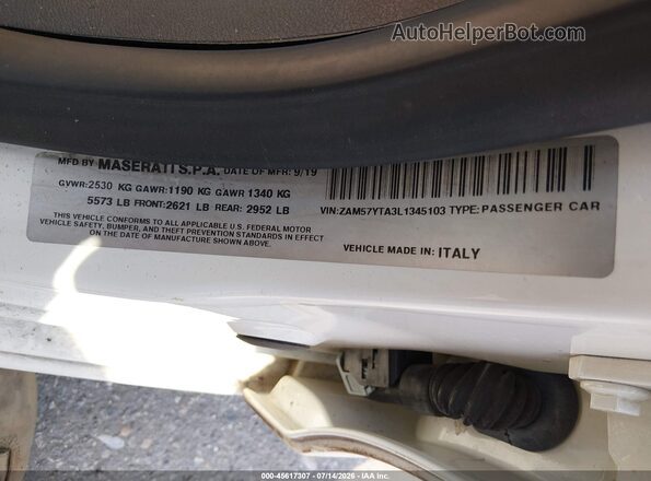 ZAM57YTA3L1345103 2020 MASERATI GHIBLI White Вид підкапотного простору