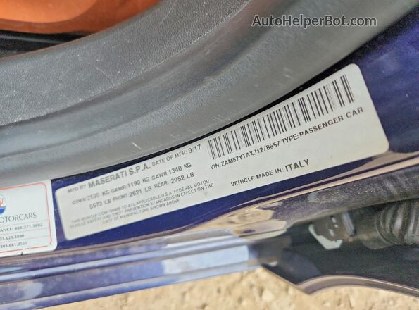 ZAM57YTAXJ1278657 2018 MASERATI GHIBLI Blue Engine compartment view