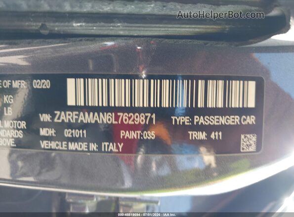 ZARFAMAN6L7629871 2020 ALFA ROMEO GIULIA Gray Widok komory silnika