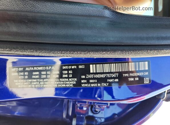 ZARFANBN6P7670477 2023 ALFA ROMEO GIULIA Blue Engine compartment view
