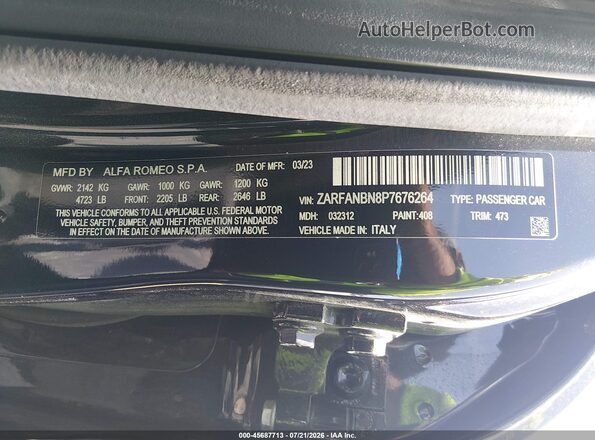 ZARFANBN8P7676264 2023 ALFA ROMEO GIULIA Черный Вид подкапотного пространства