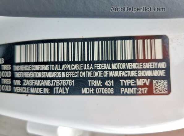 ZASFAKAN8J7B76761 2018 ALFA ROMEO STELVIO Белый Вид наклейки с VIN-кодом