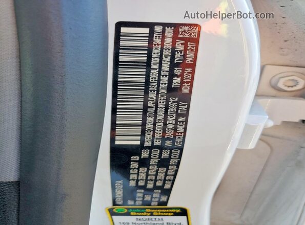 ZASFAKBN2J7B99712 2018 ALFA ROMEO STELVIO White Widok naklejki z numerem VIN