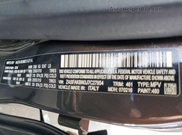 ZASFAKBN3J7C27954 2018 ALFA ROMEO STELVIO Brown სალონის 360-გრადუსიანი ხედი