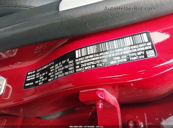ZASFAKPN2J7B77203 2018 ALFA ROMEO STELVIO Красный Вид подкапотного пространства