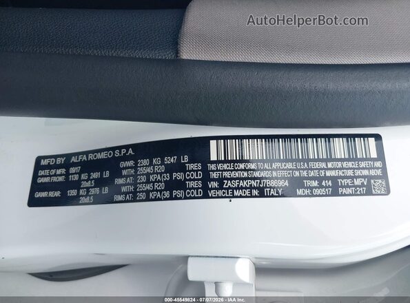 ZASFAKPN7J7B86964 2018 ALFA ROMEO STELVIO Белый Вид подкапотного пространства