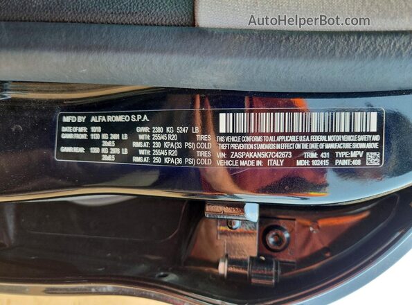 ZASPAKAN5K7C42673 2019 ALFA ROMEO STELVIO Black VIN կոդի պիտակի տեսք