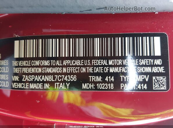 ZASPAKAN8L7C74356 2020 ALFA ROMEO STELVIO Red ძრავის განყოფილების ხედი