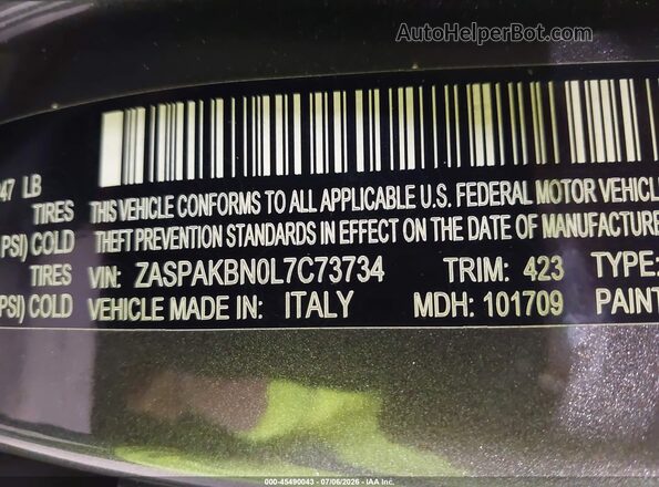ZASPAKBN0L7C73734 2020 ALFA ROMEO STELVIO Gray Вид підкапотного простору