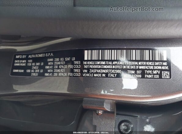 ZASPAKBN0R7D82980 2024 ALFA ROMEO STELVIO Gray Вид підкапотного простору