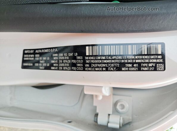 ZASPAKBN1L7C87772 2020 ALFA ROMEO STELVIO White Widok wnętrza 360 stopni