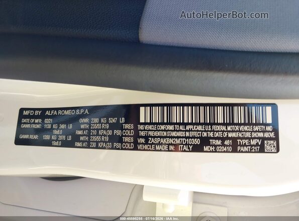 ZASPAKBN2M7D10350 2021 ALFA ROMEO STELVIO Белый Вид подкапотного пространства