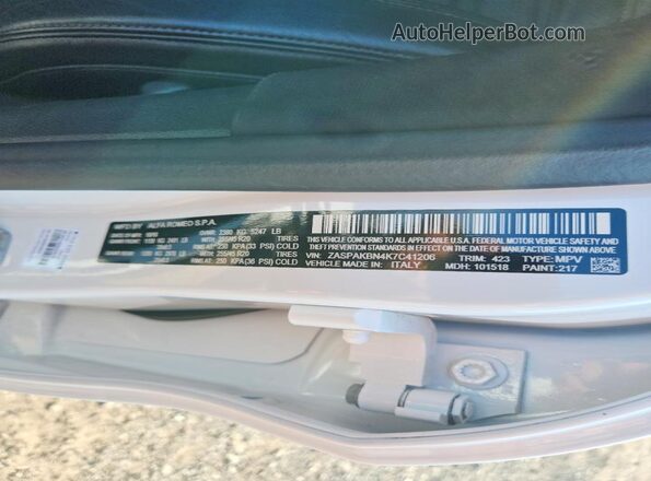 ZASPAKBN4K7C41206 2019 ALFA ROMEO STELVIO White Engine compartment view