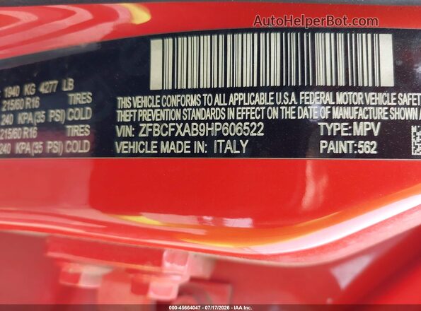 ZFBCFXAB9HP606522 2017 FIAT 500X Orange Engine compartment view