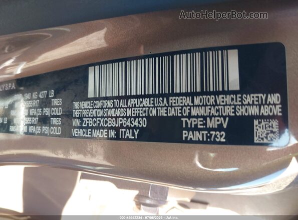 ZFBCFXCB9JP643430 2018 FIAT 500X Brown Вид підкапотного простору