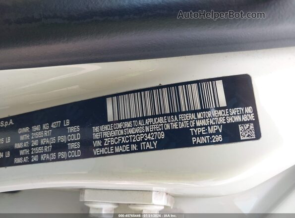 ZFBCFXCT2GP342709 2016 FIAT 500X White ძრავის განყოფილების ხედი