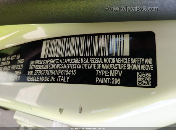 ZFBCFXDB4HP615415 2017 FIAT 500X White Շարժիչի բաժամունքի տեսք