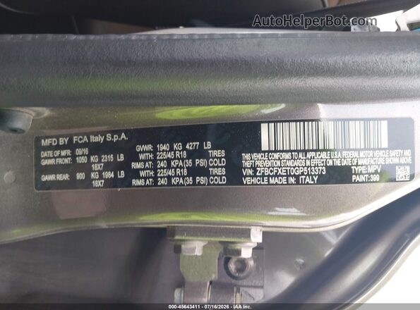 ZFBCFXET0GP513373 2016 FIAT 500X Gray Շարժիչի բաժամունքի տեսք