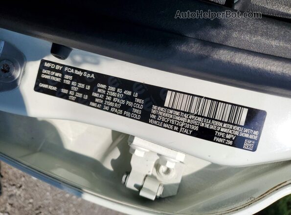 ZFBCFYBT2GP381906 2016 FIAT 500X White VIN კოდის სტიკერის ხედი