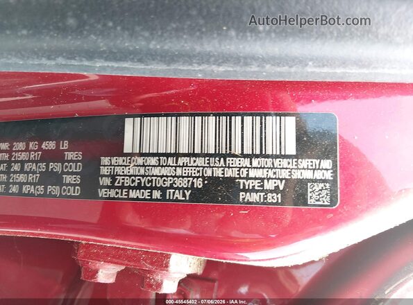 ZFBCFYCT0GP368716 2016 FIAT 500X Красный Вид подкапотного пространства