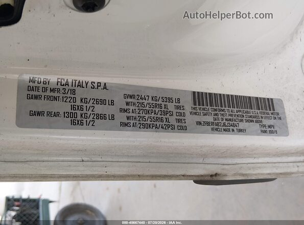 ZFBERFAB2J6J34847 2018 RAM PROMASTER CITY White Вид підкапотного простору