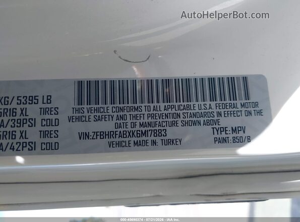 ZFBHRFABXK6M17883 2019 RAM PROMASTER CITY White Widok komory silnika