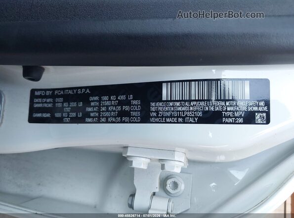 ZFBNFYB11LP852106 2020 FIAT 500X White Widok komory silnika