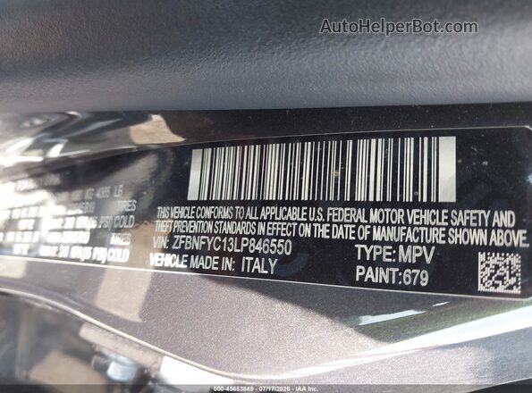 ZFBNFYC13LP846550 2020 FIAT 500X Gray Vista del compartimento del motor