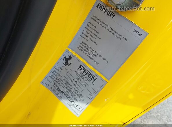 ZFF68NHA2D0190114 2013 FERRARI 458 Желтый Вид подкапотного пространства