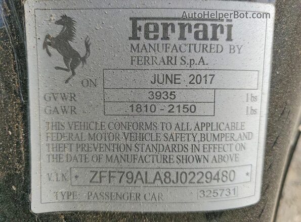 ZFF79ALA8J0229480 2018 FERRARI 488 Черный Вид подкапотного пространства