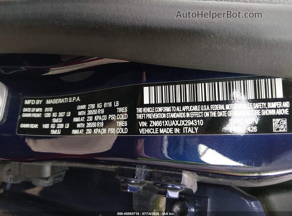 ZN661XUAXJX294310 2018 MASERATI LEVANTE Синий Вид подкапотного пространства