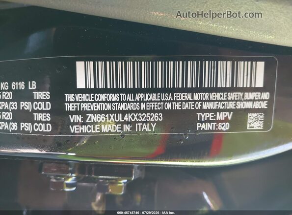 ZN661XUL4KX325263 2019 MASERATI LEVANTE Black Շարժիչի բաժամունքի տեսք