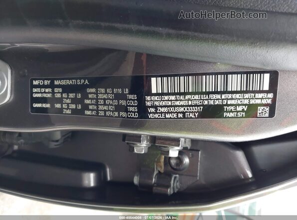 ZN661XUS9KX333317 2019 MASERATI LEVANTE Gray Vista del compartimento del motor