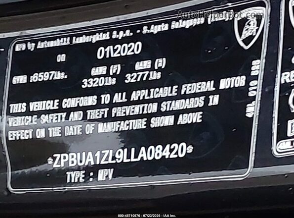 ZPBUA1ZL9LLA08420 2020 LAMBORGHINI URUS Silver Շարժիչի բաժամունքի տեսք